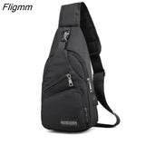 Fligmm Men's USB Chest Bag Designer Men Messenger Crossbody Package PU Leather Shoulder Bags Package Travel Chest Bag Bolso Hombre